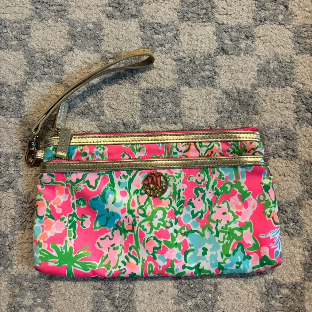 Lilly Pulitzer Pink and Green Wristlet Clutch